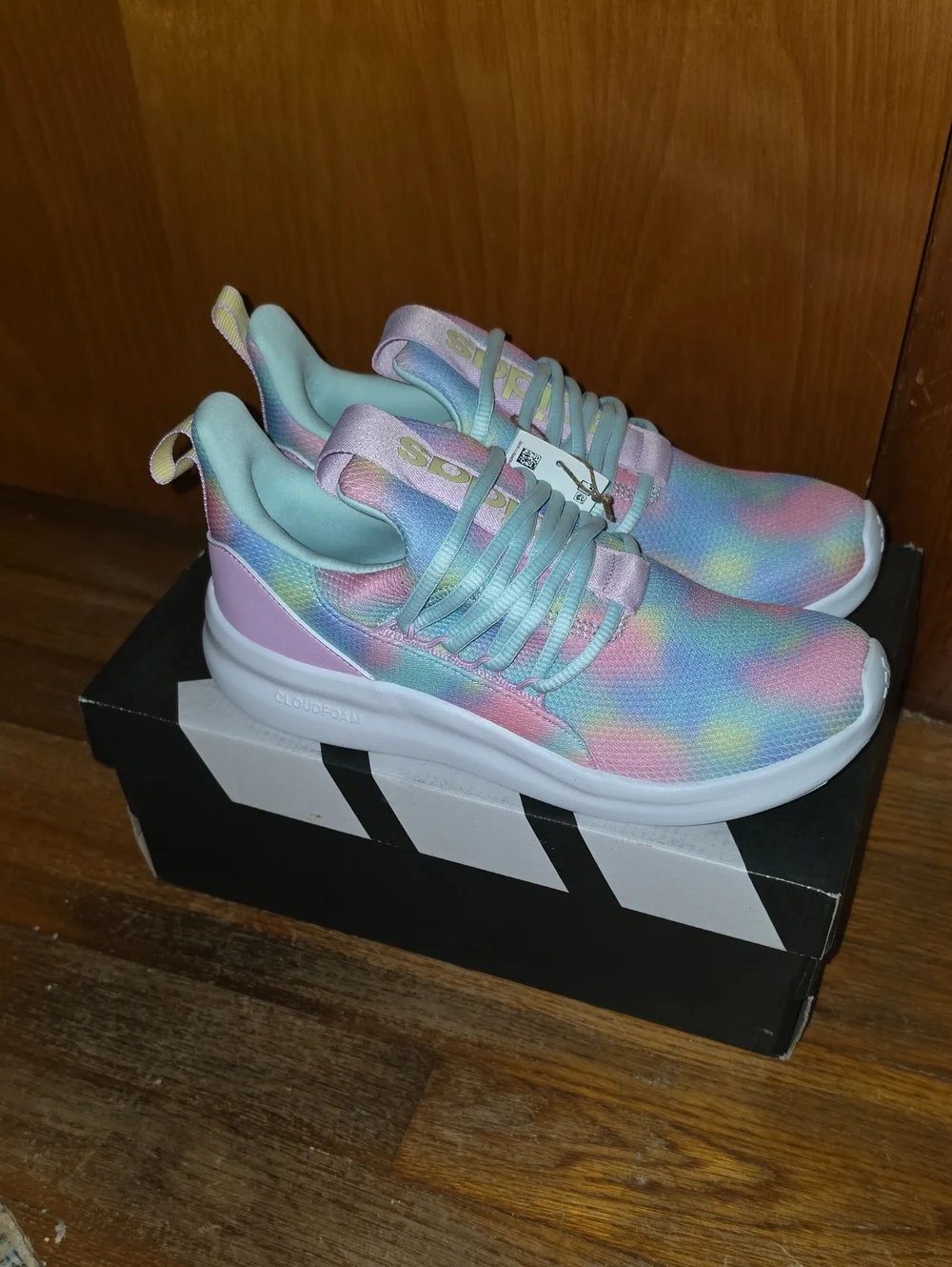 NWT adidas Kids LITERACER Adapt 7.0K Pastel Tie-Dye Sneakers - Size 6